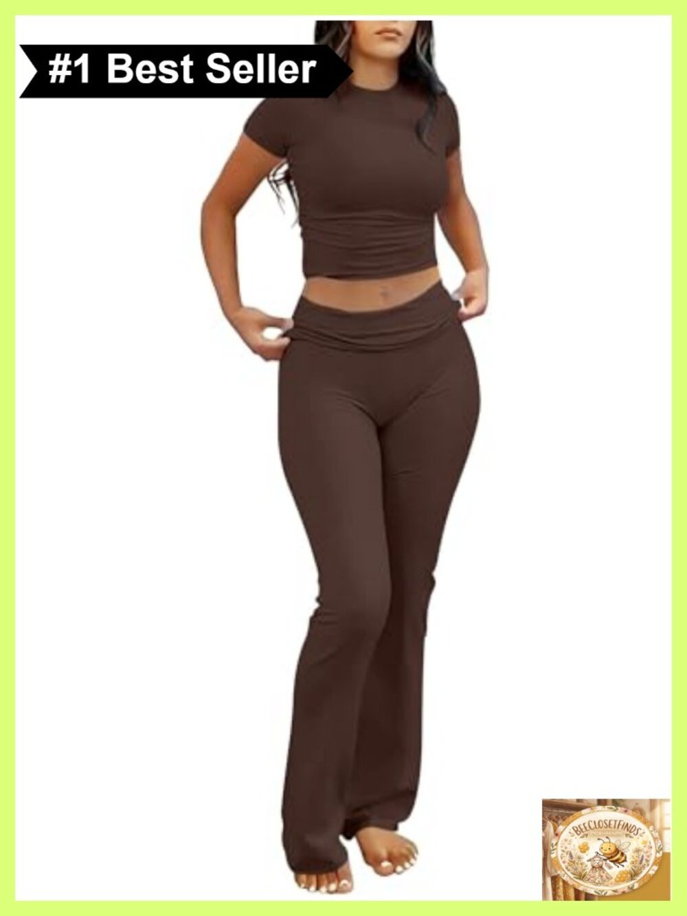 2 Piece Lounge Set Cropped Top Flare Pants Slim Fit Rayon Blend